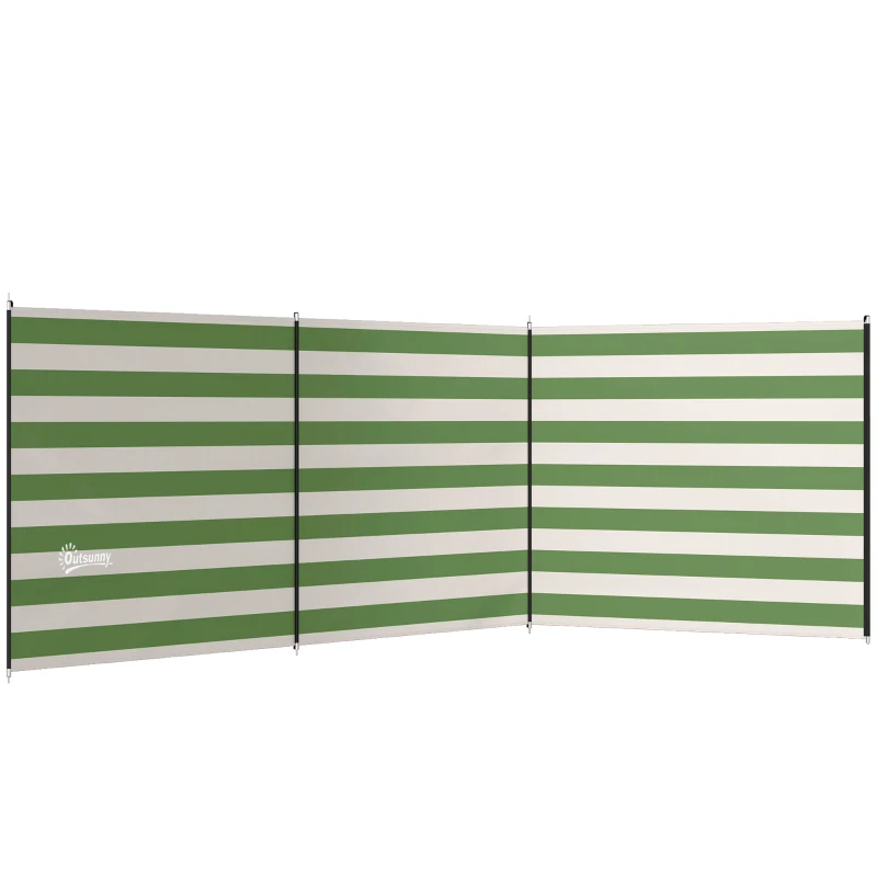 Outsunny 4 Pole Camping Windbreaks, Beach Wind Shield Shelter with Carry Bag and Steel Poles, 540cm x 150cm, Army Green
