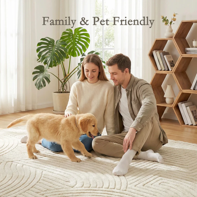 HOMCOM Modern Geometric Rug, Thick & Plush, Non-Slip, 200 x 140 cm – Cream, Living Room/Bedroom/Office