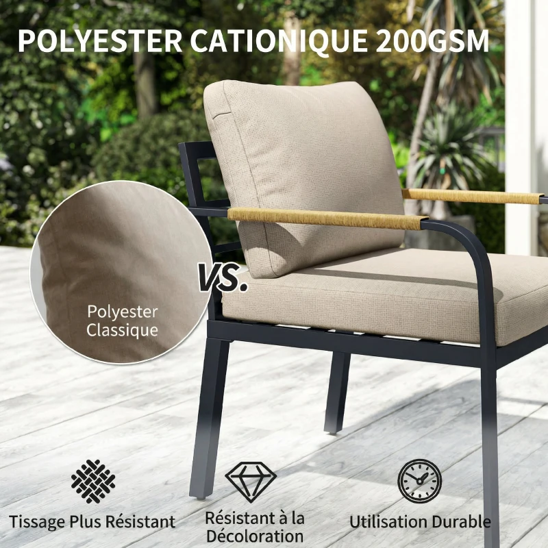 Outsunny Salon de Jardin 7 Pièces Ensemble Canapé d'Angle Extérieur Modulable avec Table en WPC et Pouf Beige et Gris