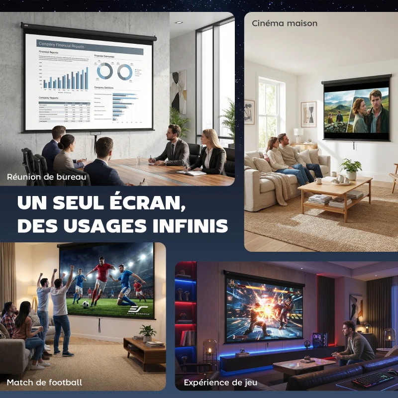 HOMCOM Écran de Projection 120" 4:3 HD 4K, Boîtier en Métal, Écran Hauteur Réglable Manuellement, 244x183cm, Noir