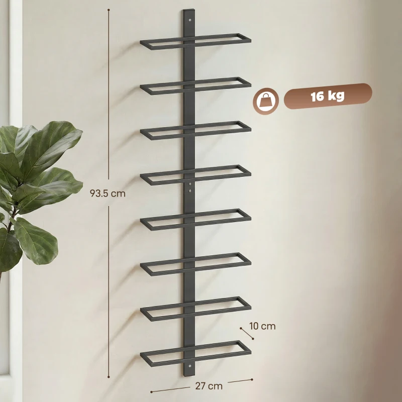 HOMCOM Wall Mounted Wine Rack, 8 Tier Metal Wine Display Rack, Storage Holder for Kitchen, Black