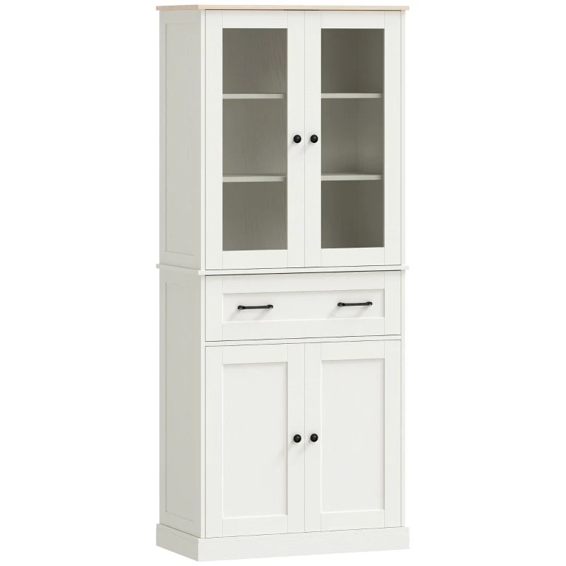 HOMCOM Meuble d'Appoint de Cuisine avec 2 Portes en Acrylique Grand Tiroir Étagères Ajustables 76x40x182,5 cm Crème