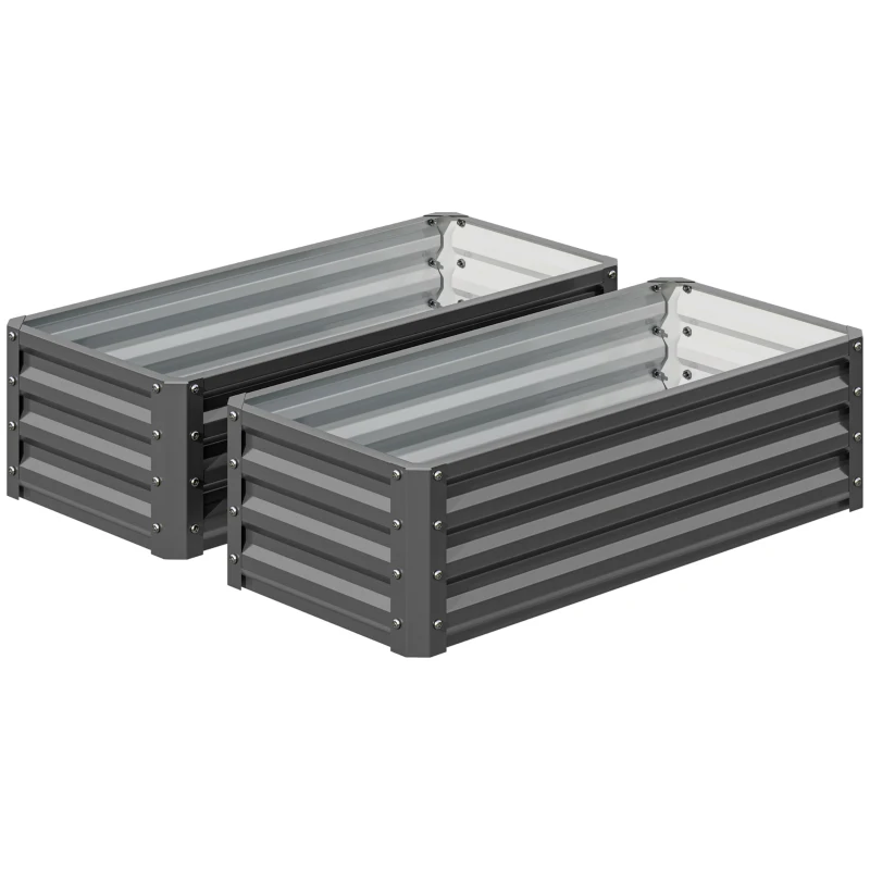 Outsunny Set of Two 110 x 50cm Steel Planter Boxes -  Light Grey