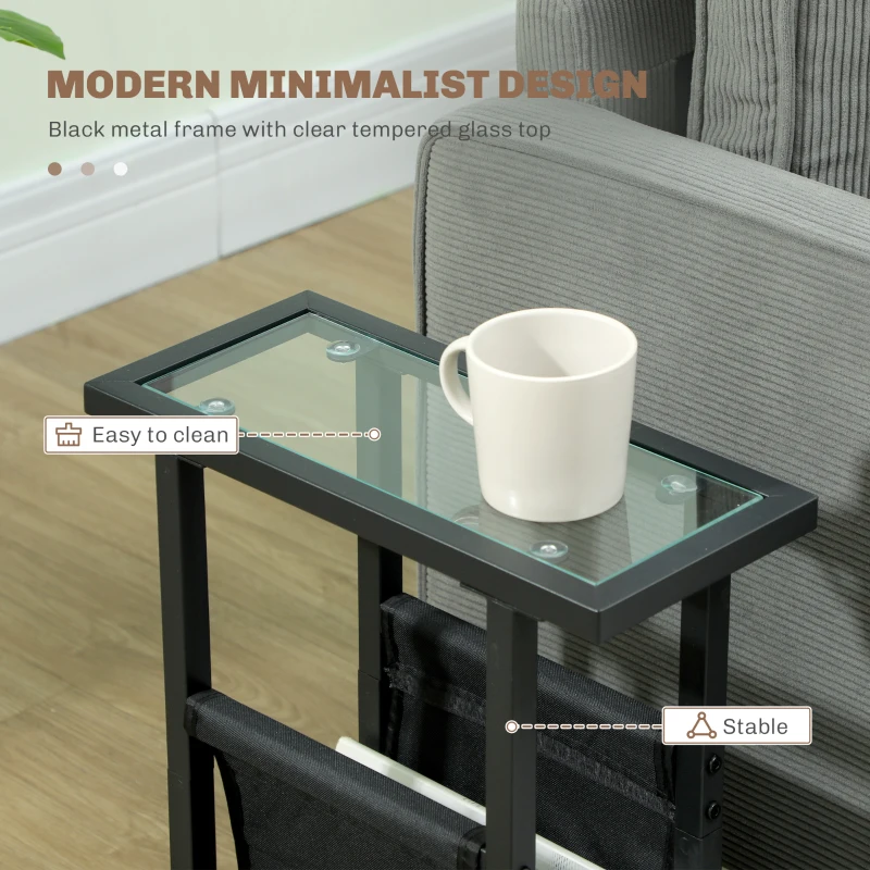 Stolik kawowy z metalową ramą, szklany blatem, czarny