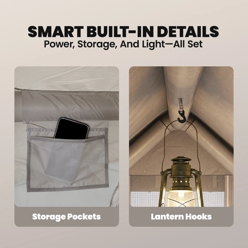 Outsunny Dmuchany namiot 5–8 osób Szybkie rozstawienie Wodoodporny 5000 mm i Wiatroodporny z pompką, otworem na piecyk i oknem dachowym