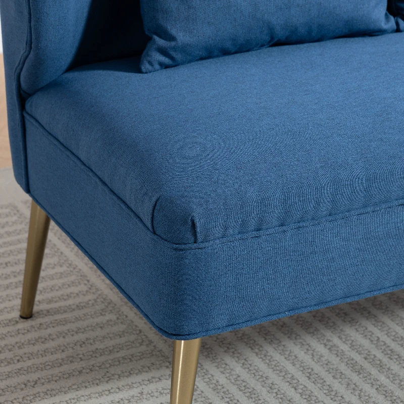 HOMCOM 2 Seater Sofa, Linen-look Fabric Small Sofa with Wing Back, Thick Seat, Metal Legs, Dark Blue