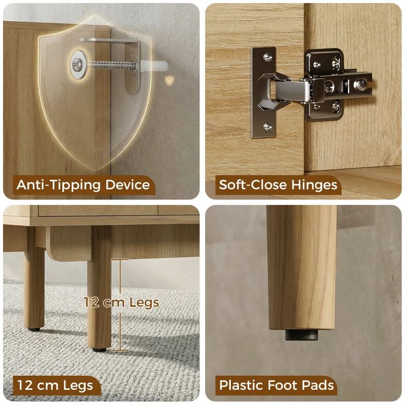 HOMCOM Sideboard with 5 Drawers and 2 Cabinets Buffet Cabinet with Solid Wood Legs 136 cm Walnut