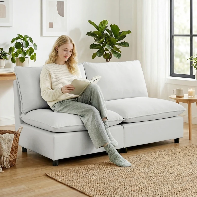 HOMCOM Sofá de 2 plazas, 146 cm sofá modular de cuero sintético con asiento ancho y profundo, cojines gruesos, montaje fácil, Gris