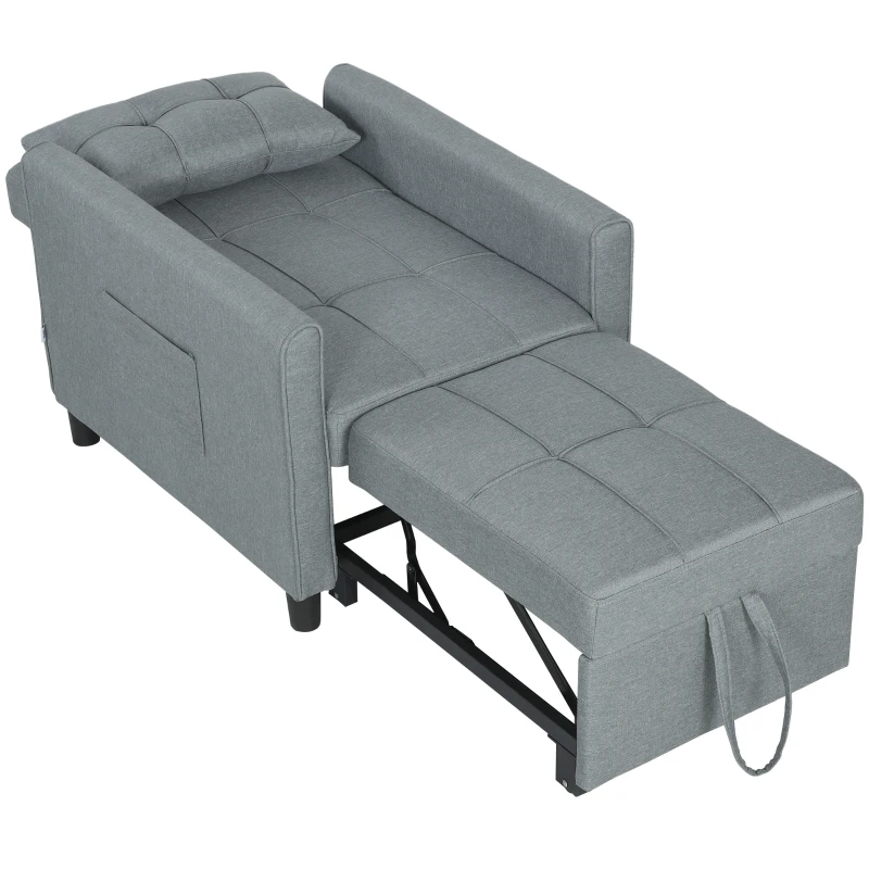 HOMCOM Divano Letto Pieghevole Convertibile con Schienale Regolabile e Cuscino, Grigio