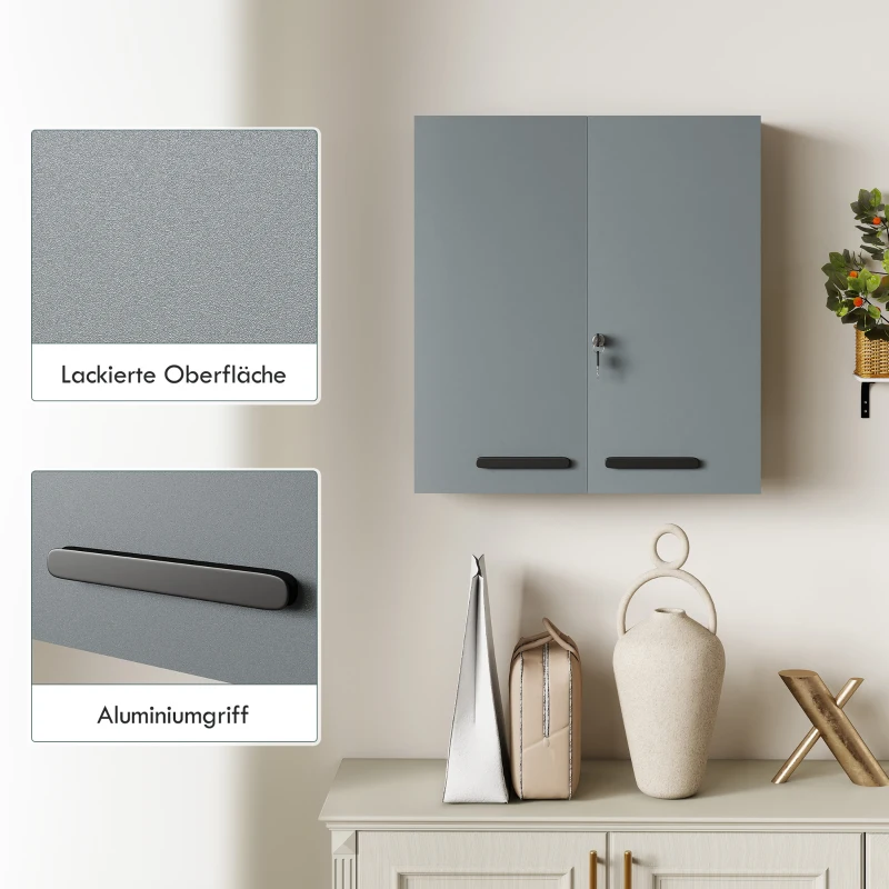 kleankin Medizinschrank, abschließbarer Medikamentenschrank mit 2 Türen und 6 Regalen, Kohlegrau