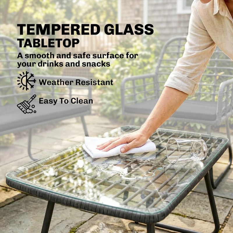 Outsunny 4 Piece Rattan Garden Furniture Set, Outdoor Patio Furniture with Loveseat, Armchairs and Coffee Table