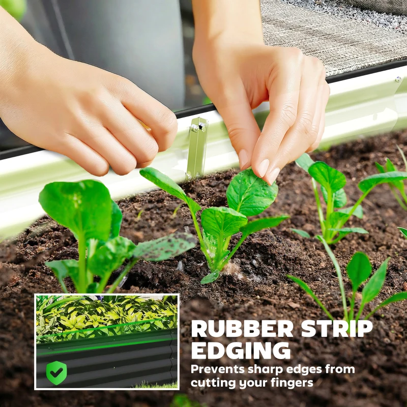 Outsunny Galvanised Raised Garden Bed, Metal Planter Box with Safety Edging, for Flowers, Herbs, Succulents, Dark Grey