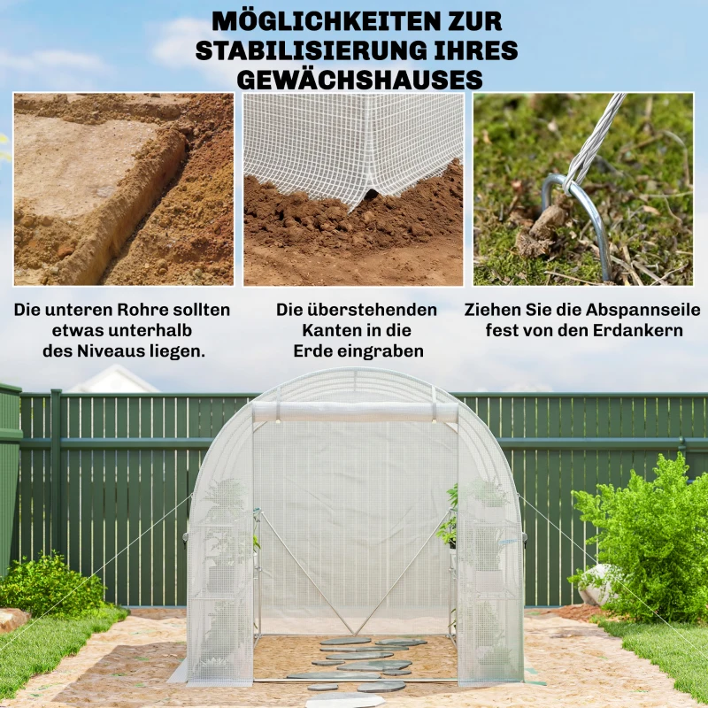 Outsunny Gewächshaus ca. 2,7 x 2 x 2 m Foliengewächshaus mit Regalen Rollbar Reißverschlusstür 6 Netzfenster Stützstangen