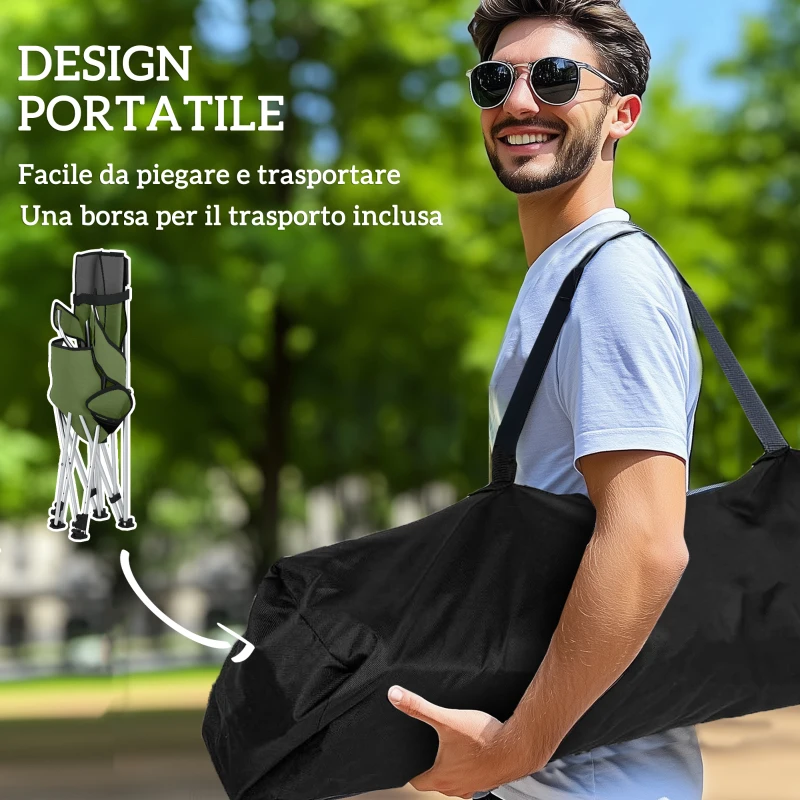 Outsunny Set 2 Sedie da Campeggio Pieghevoli con Poggiapiedi e Portabicchieri, 82x50/100x88 cm, Verde