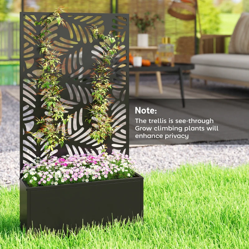 Outsunny Metal Garden Bed for Garden with Trellis, Wall Mounted or Freestanding Raised Planter with Privacy Screen