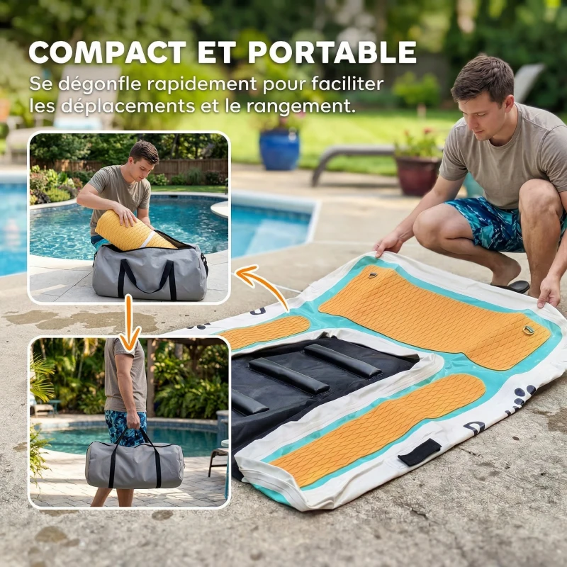 PawHut Rampe d'Eau Gonflable pour Chien jusqu'à 100kg, Surface Antidérapante en EVA, Sac de Rangement, 151x102x15cm, Orange