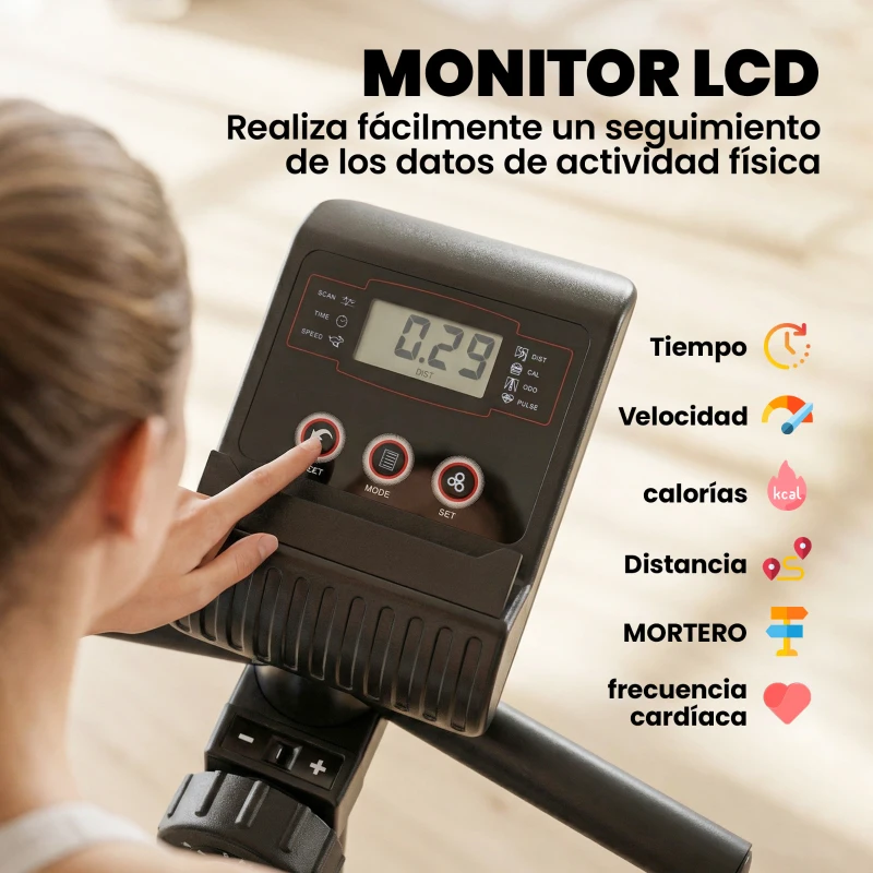 HOMCOM Bicicleta Estática con Respaldo de 8 Niveles de Resistencia Volante Asiento Ajustable Pantalla LCD y Soporte