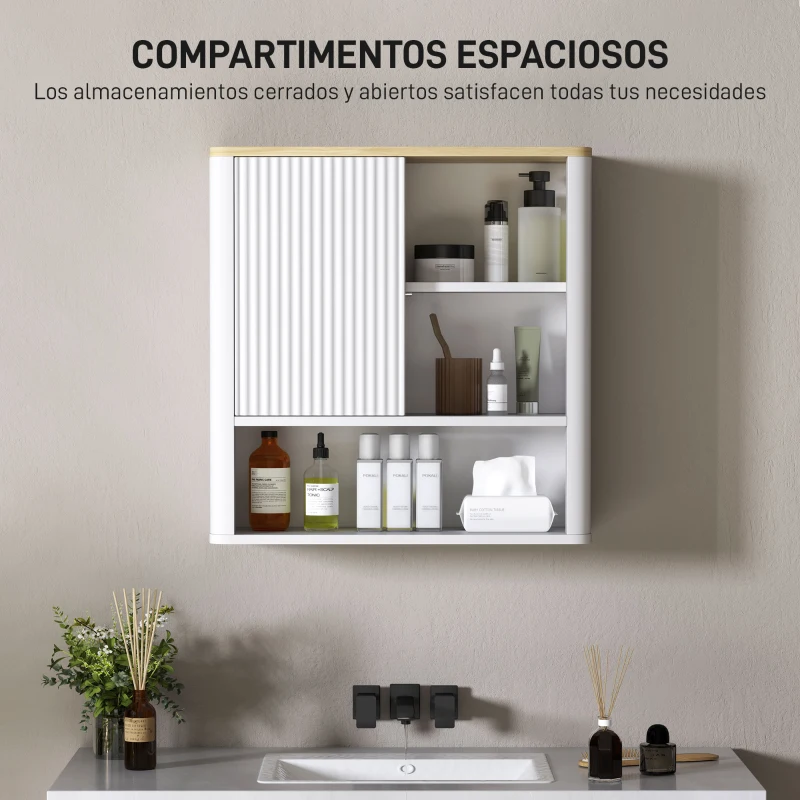 HOMCOM Armario de Baño de Pared con Puerta Corredera 5 Compartimentos y Estantes Ajustables 60x20x62 cm Blanco
