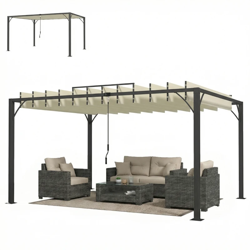 Outsunny Pérgola de Jardín 3x4 m con Protección UPF30+ Gazebo con Techo Ajustable Estructura de Aluminio para Exterior Crema