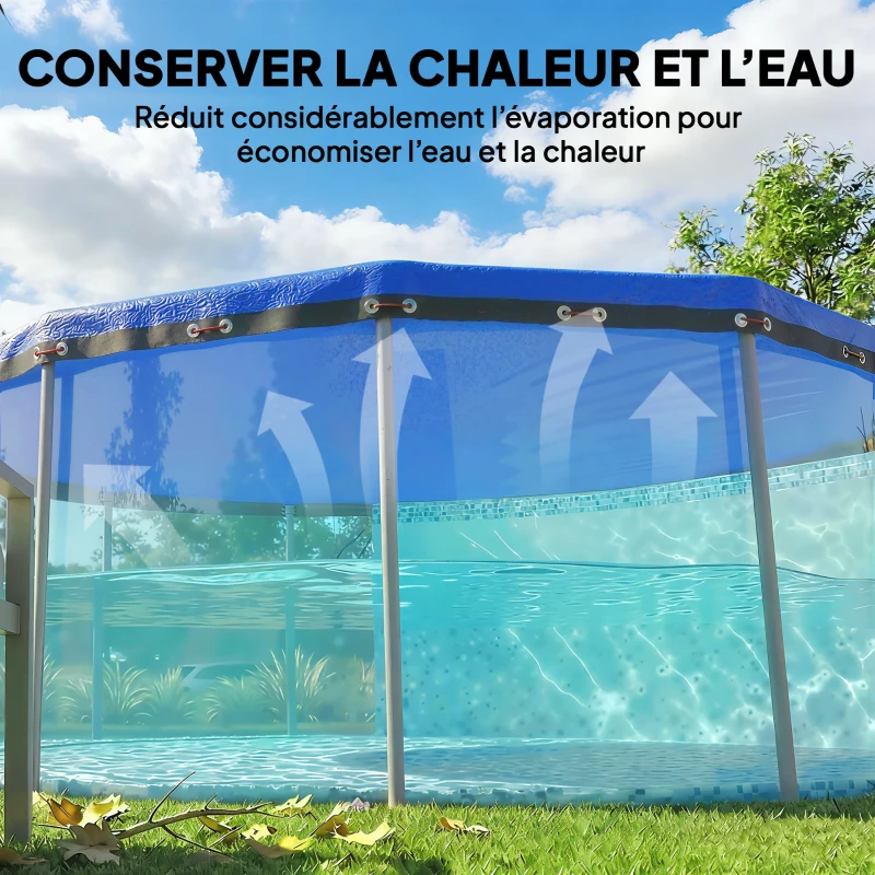 Outsunny Bâche de Piscine Ronde 550 cm Anti-Poussière et Imperméable avec Corde pour Piscines Hors Sol de 520-530 cm, Bleu