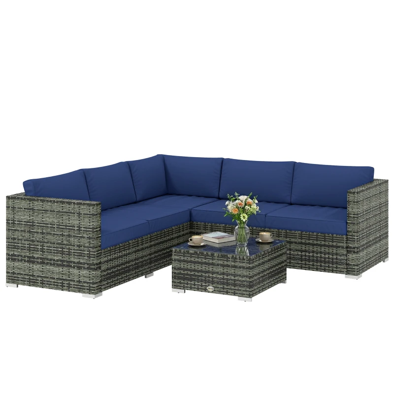 Outsunny Four-Piece Rattan Sofa Set - Blue