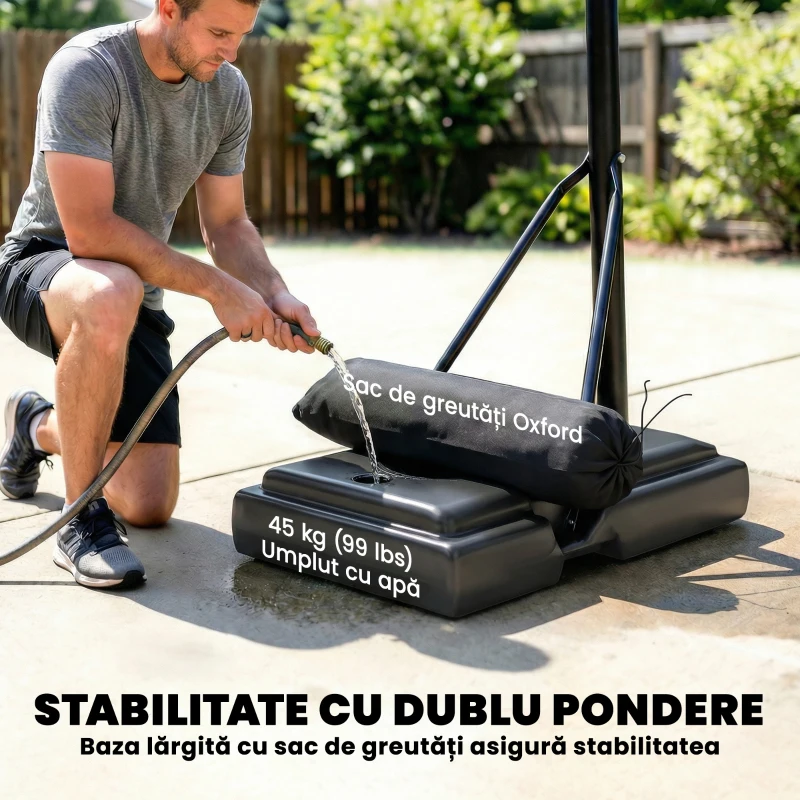 SPORTNOW Coș de Baschet Exterior Reglabil pe Înălțime 135-305 cm, Coș de Baschet cu Roți, Bază Umplibilă, Sac de Greutate, Panou Rezistent, Portabil pentru Interior și Exterior, Negru