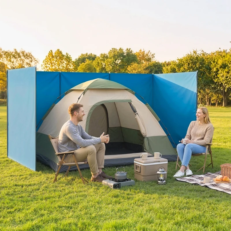 Outsunny Camping Windbreak, Foldable Portable Wind Blocker w/ Carry Bag and Steel Poles, 780cm x 150cm