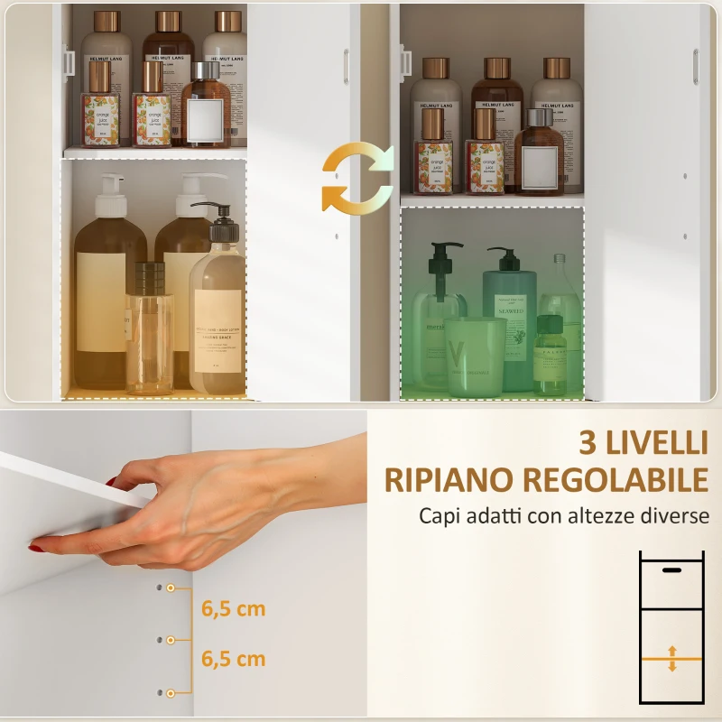 HOMCOM Mobile da Bagno Stretto con Mensola Regolabile, 32.5x29.5x91 cm, Bianco