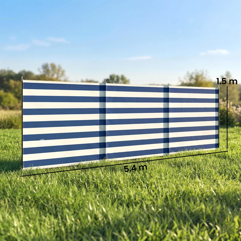 Outsunny 4 Pole Camping Windbreaks, Beach Wind Shield Shelter with Carry Bag and Steel Poles, 540cm x 150cm, Dark Blue