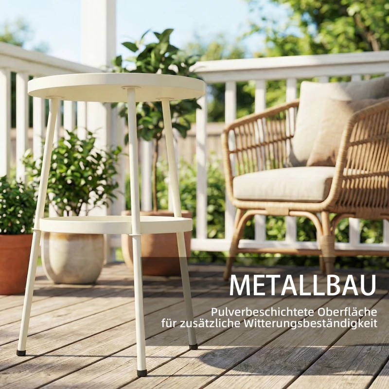 Outsunny Gartentisch Ø36 cm, Balkontisch aus Metall, Esstisch Outdoor, rund Terrassentisch für Garten Terrasse Balkon Cremeweiß