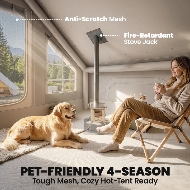 Outsunny Dmuchany namiot 5–8 osób Szybkie rozstawienie Wodoodporny 5000 mm i Wiatroodporny z pompką, otworem na piecyk i oknem dachowym