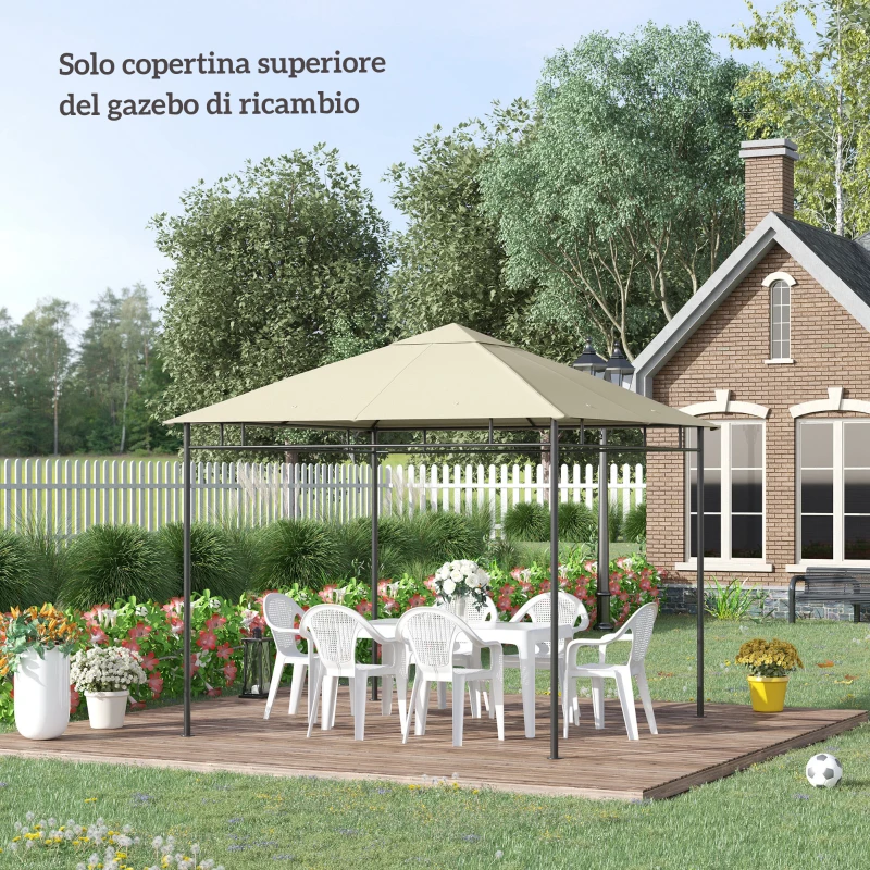 Outsunny Tetto di Ricambio per Gazebo 3x3m in Poliestere con Prese d'Aria e Fori di Drenaggio, Crema