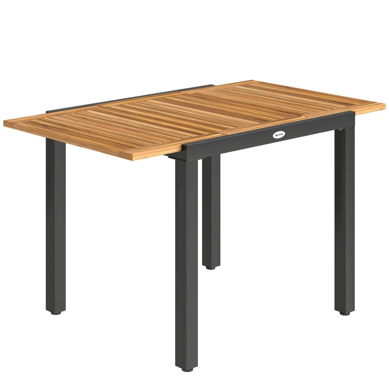 Outsunny Table de Jardin Extensible 120/80x70 cm Structure en Acier et Plateau en Bois d'Acacia pour 4-6 Personnes Naturel