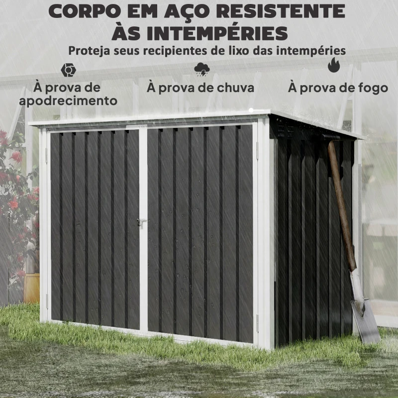 Outsunny Abrigo para Contentor de Lixo Duplo com Tampa Elevável e Portas Duplas 179,5x108x129,5 cm Cinzento Escuro
