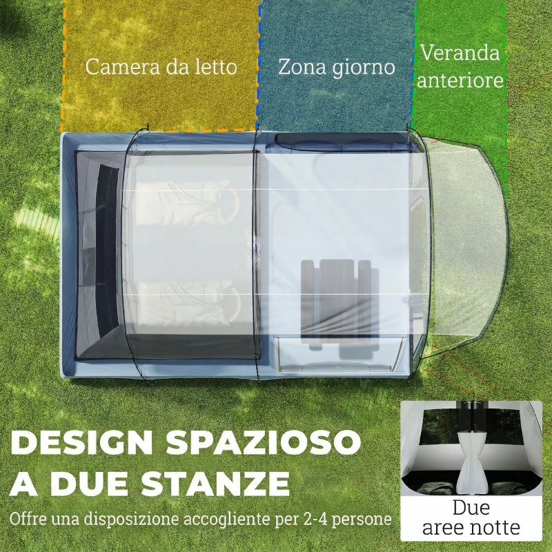 Outsunny Tenda Tunnel 2-4 Persone, Camera da Letto, Zona Giorno, Impermeabile, 480x300x213 cm, Blu Navy