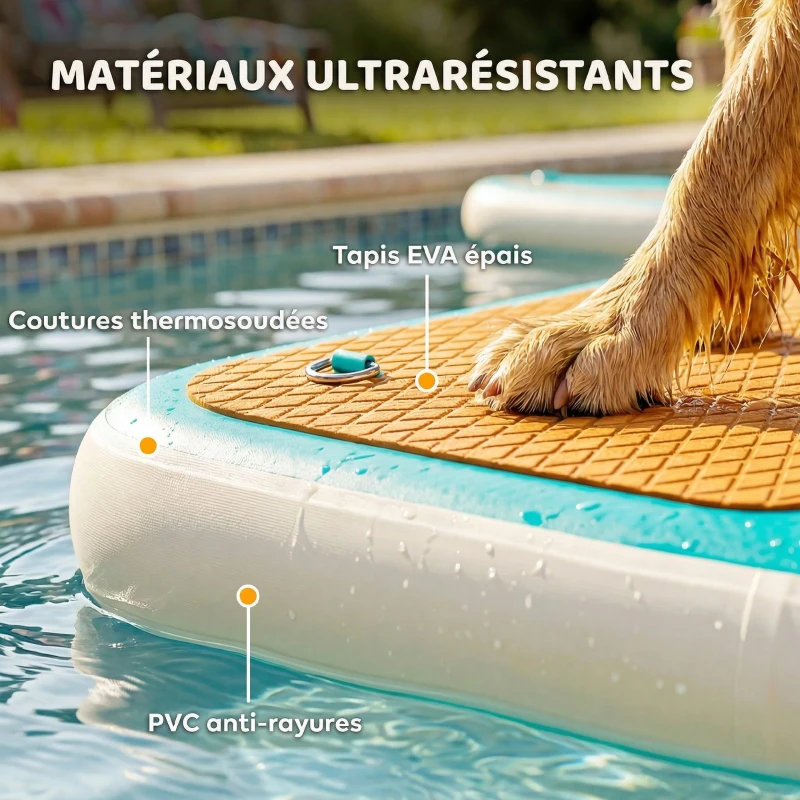 PawHut Rampe d'Eau Gonflable pour Chien jusqu'à 100kg, Surface Antidérapante en EVA, Sac de Rangement, 151x102x15cm, Orange