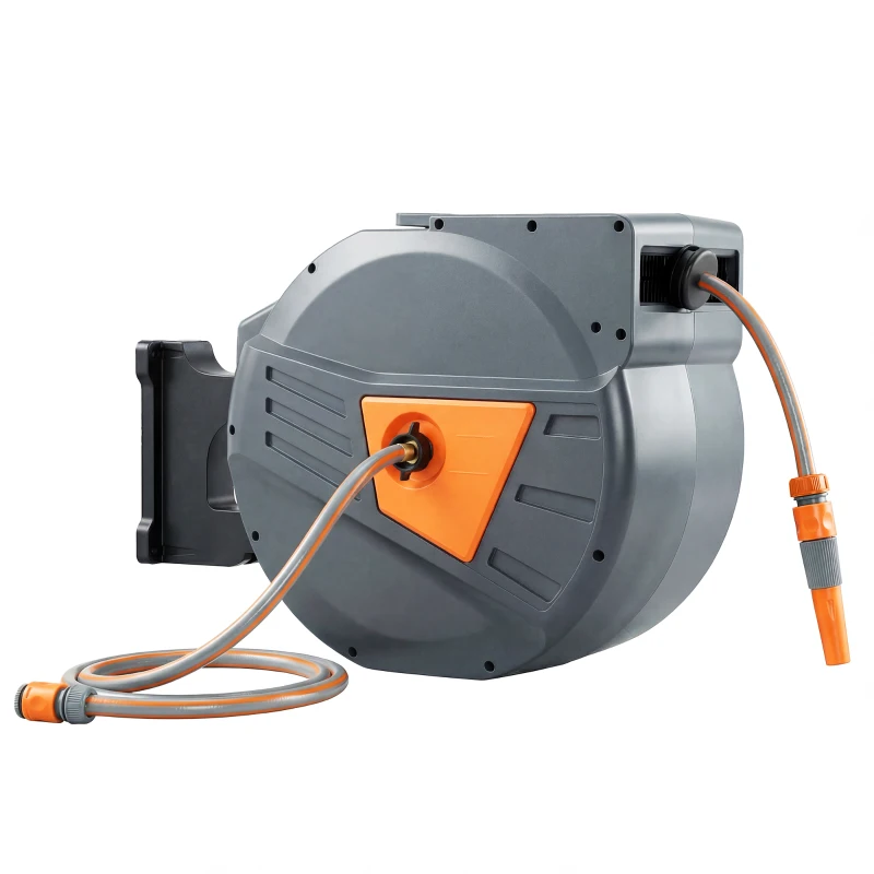 Outsunny Retractable Hose Reel Wall Mounted, 40+2m Garden Hose Pipe Reel with Auto Retraction, Self-Locking, Orange