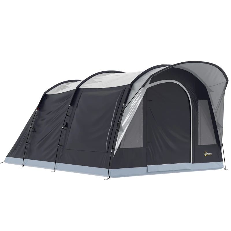 Outsunny Cort de Camping Tunel pentru 2-4 Persoane, Înălțime 213cm, cu 2 Camere, Cort Familial Impermeabil 3000mm cu Verandă, Ferestre, Buzunare, Cârlig și Geantă de Transport, Bleumarin