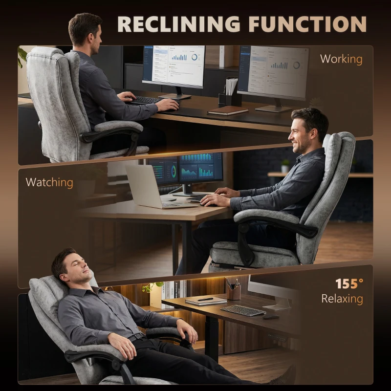 Vinsetto 6 Point Vibrating Massage Office Chair with Heat, Breathable Faux Leather Office Chair with High Back, Height Adjustable Grey