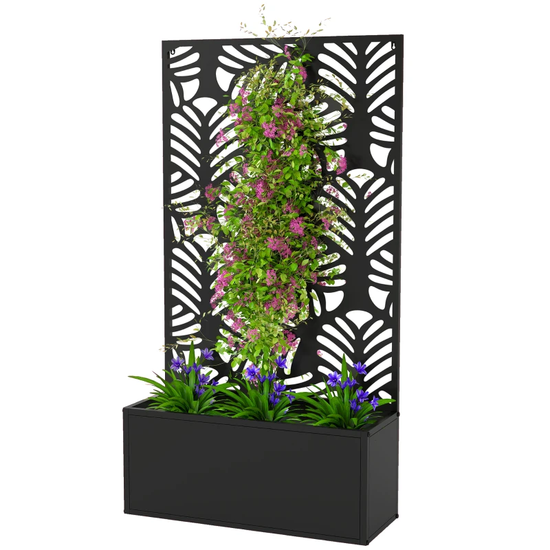 Outsunny Metal Garden Bed for Garden with Trellis, Wall Mounted or Freestanding Raised Planter with Privacy Screen