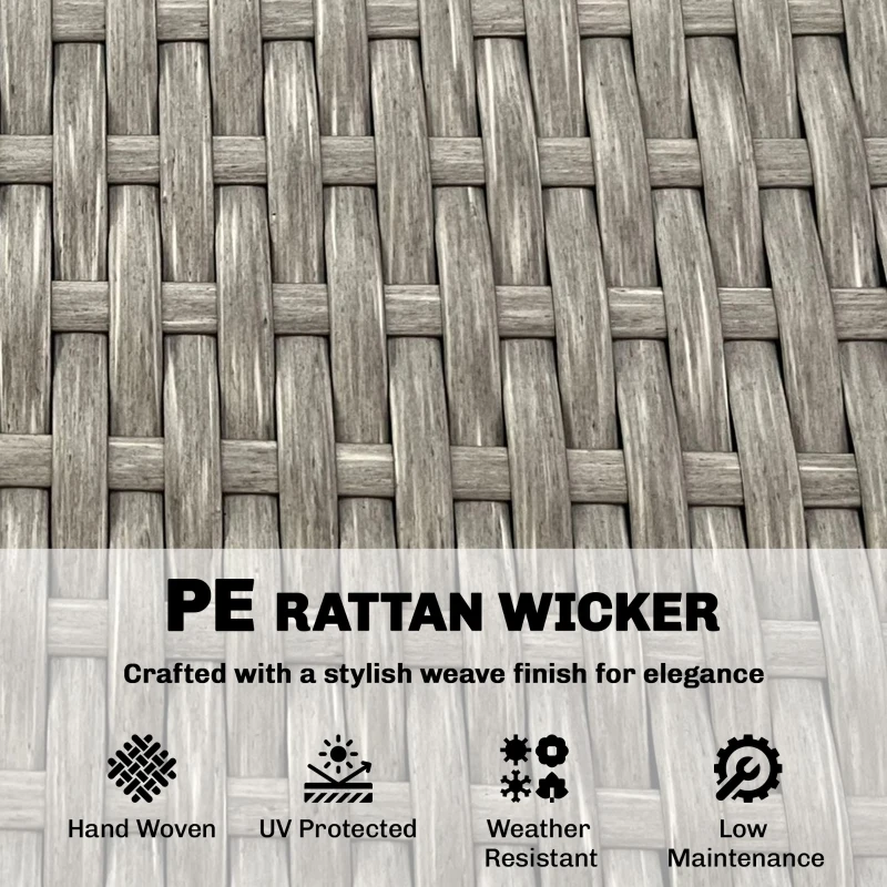 Outsunny 3 Piece Rattan Bistro Set, PE Wicker Garden Furniture Conversation Set with 2 Tier Glass-Top Table, Chairs, Dark Grey