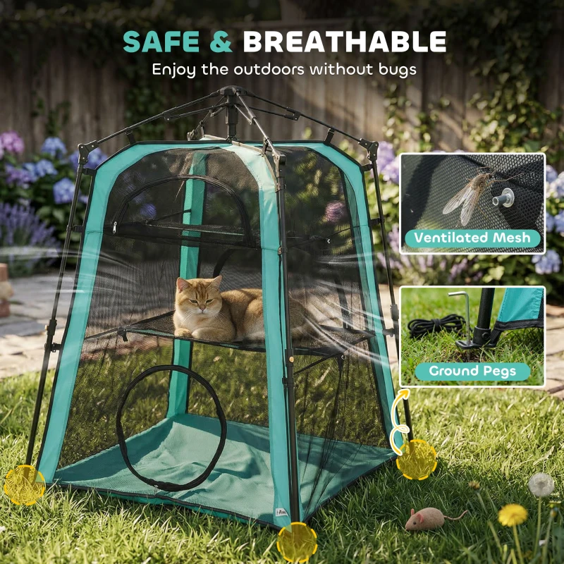 PawHut Cat Tent, 3-Tier Portable Pet Tent for Indoor Outdoor, Cat House with Multi-Door, Carry Bag, Breathable Mesh