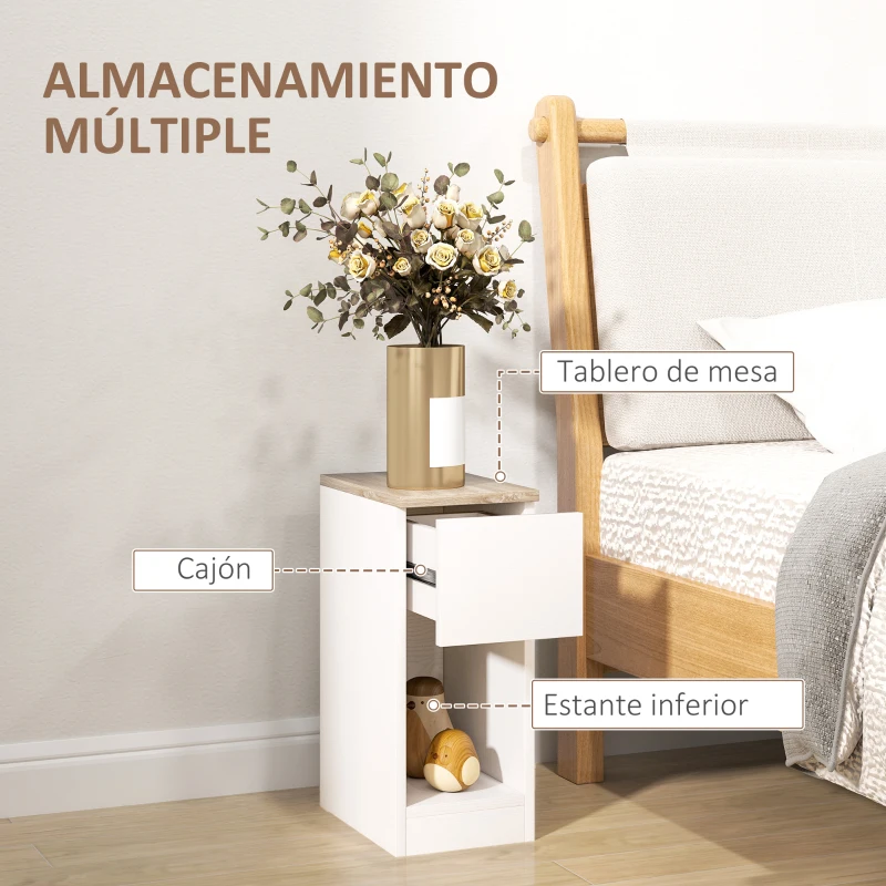 HOMCOM Mesita de Noche Moderna Mesilla de Noche con Cajón y Compartimento Abierto para Dormitorio Salón 20x30x50 cm Blanco