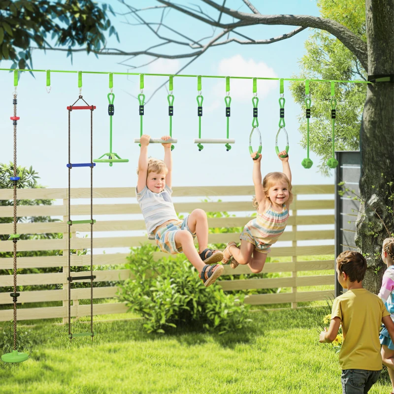 AIYAPLAY Obstacle Course for Kids with 10PCs Slackline Kit, with Monkey Bars, Gym Rings, Rope Ladder, Nest Swing, Hanging Tray