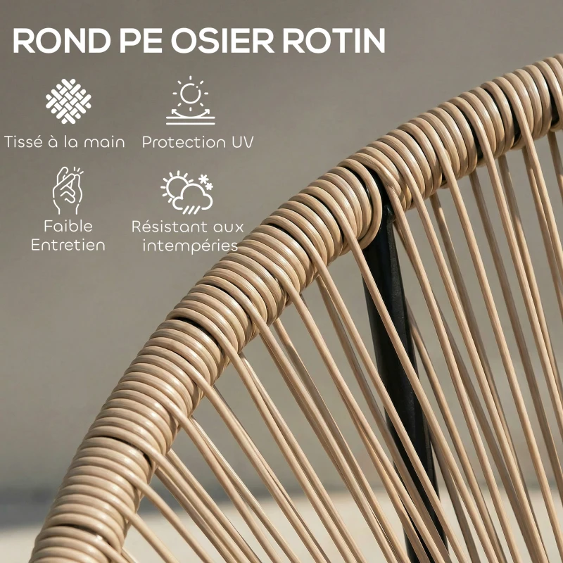 Outsunny Lot de 2 Fauteuils de Jardin Acapulco Résine Tressée, Structure Triangulaire en Acier, Charge 120 kg, 72x68x81cm, Naturel