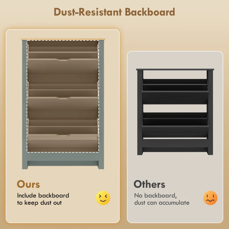 HOMCOM Slim Shoe Cabinet, Narrow Shoe Cupboard with 3 Flip Drawers, Adjustable Shelves for 18 Pairs of Shoes, Light Grey