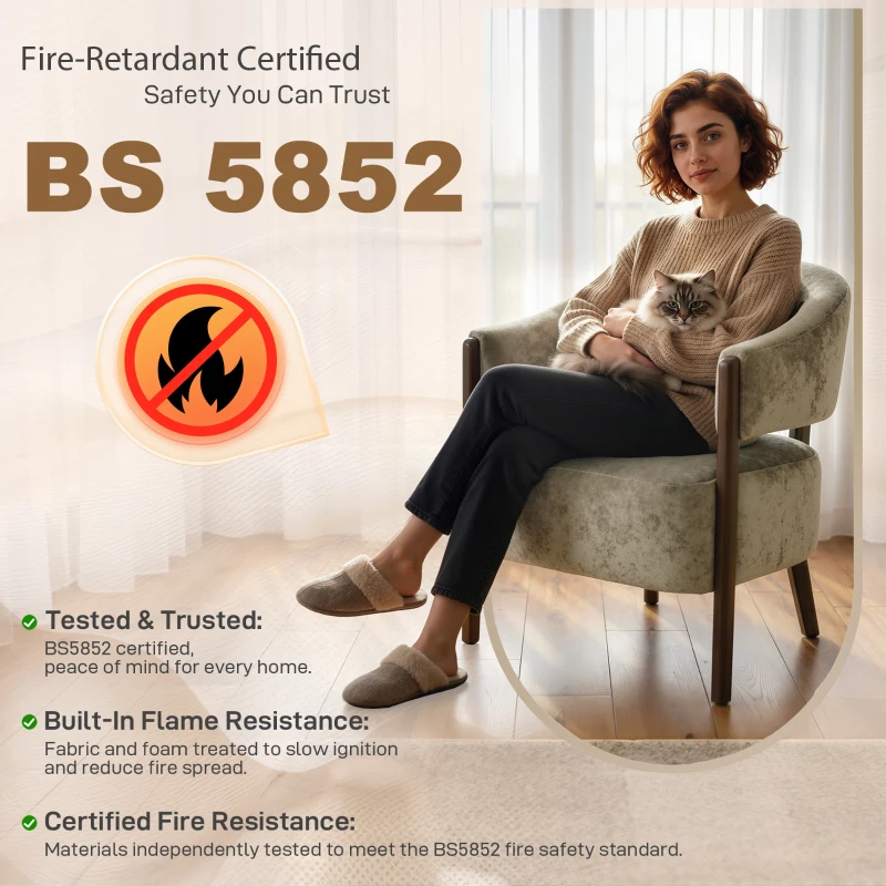 HOMCOM Accent Chair, Upholstered Tub Chair with Solid Wood Frame and Legs, Light Brown