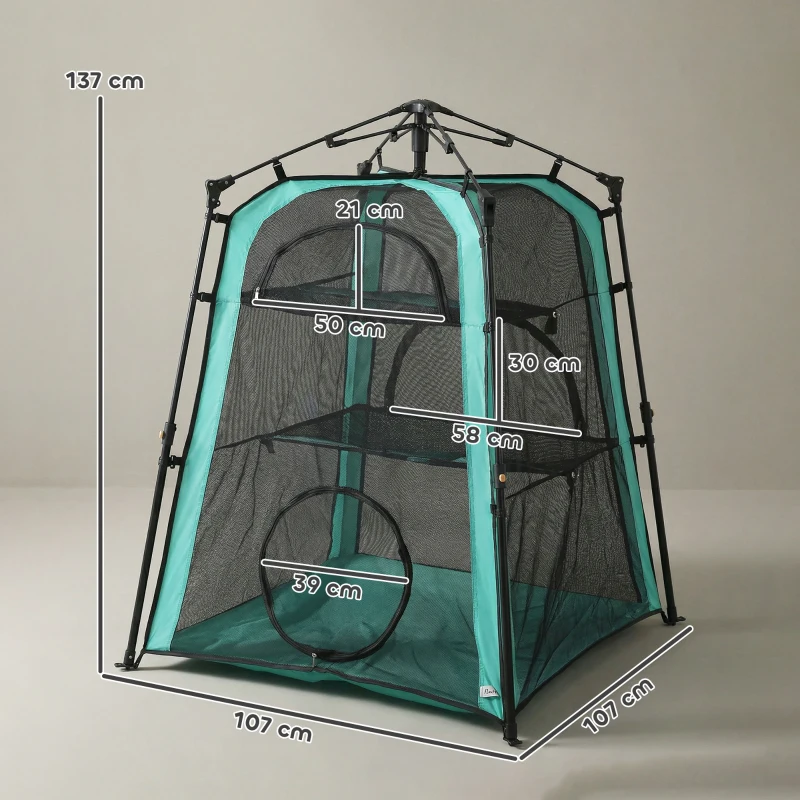 PawHut Cat Tent, 3-Tier Portable Pet Tent for Indoor Outdoor, Cat House with Multi-Door, Carry Bag, Breathable Mesh
