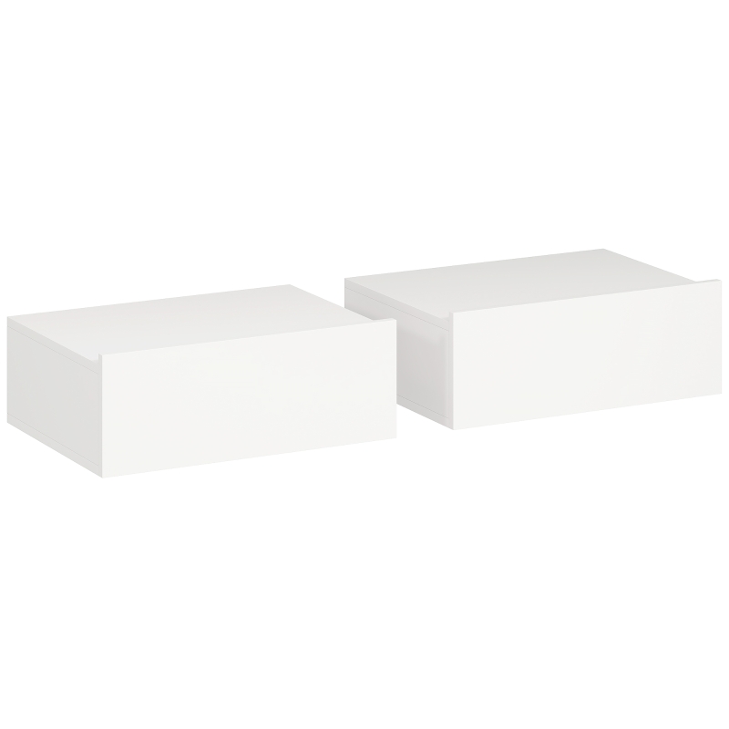 HOMCOM Lot de 2 tables de chevet murales, tables de nuit suspendues avec tiroir coulissant, 40 x 30 x 15 cm, blanc