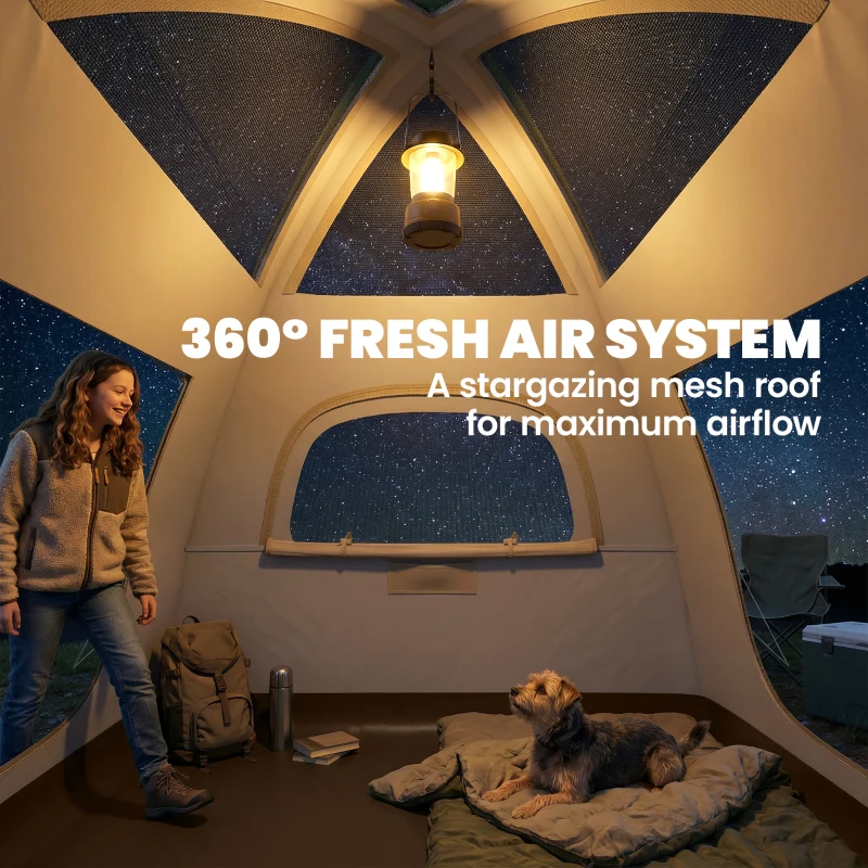 Outsunny Opblaasbare Tent 3 Personen Snelle Opzet Outdoor Camping Tent met Luchtpomp Meshramen Afneembaar Dak